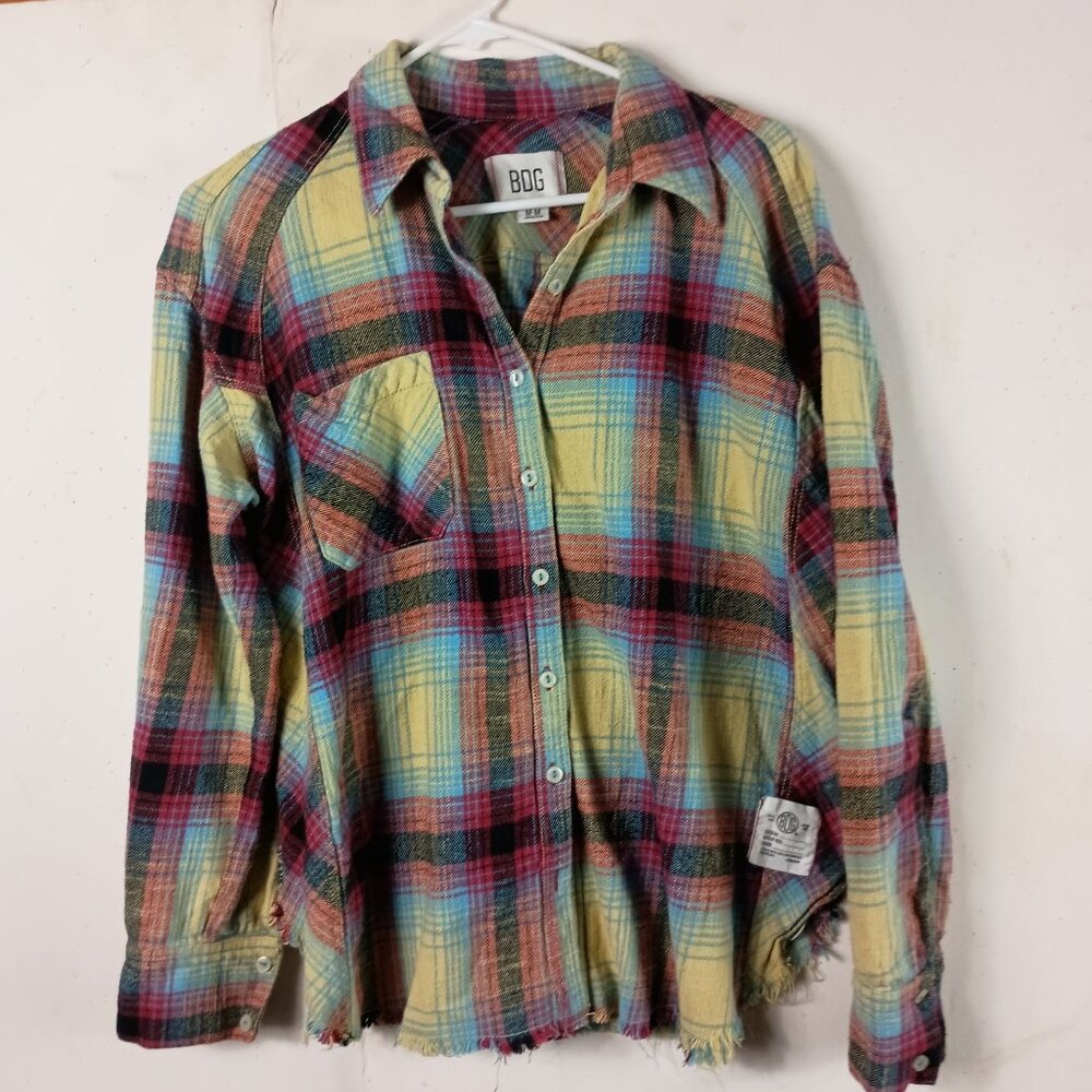BDG Womens Distressed Plaid Button Down Shirt M Multicolor Indie Grunge 90s - Picture 2 of 9